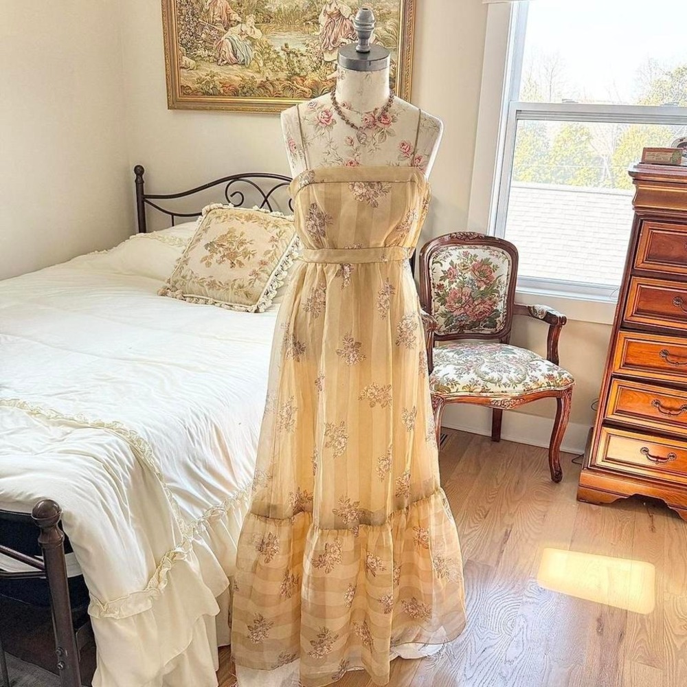 marshall field union made xs yellow floral strapless maxi dress - Picture 1 of 7